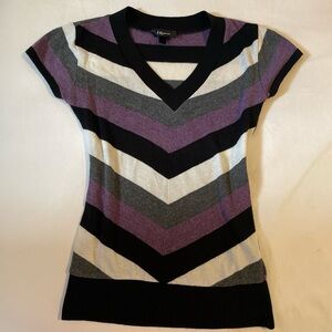 Y2K office siren Chevron V-Neck Short Sleeve Sweater